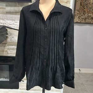 Cold-water Creek Black Exquisite Pleated Tuxedo Blouse. Size M‎ (327)